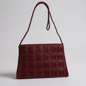 Vintage Beaded Wine Envelope Shoulder Crossbody Bag Zip Boho Lightweight Red Gem